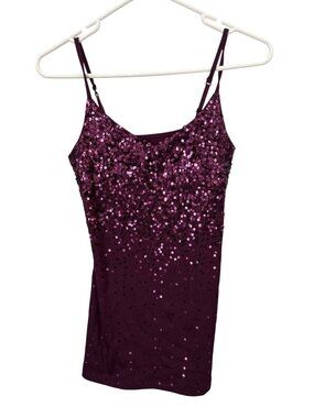 Y2K Vanity Essentials Camisole Size Medium Sequin Sleeveless V Neck Tank Purple